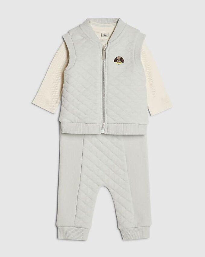Baby Boys Blue Quilted 3 Piece Gilet Set