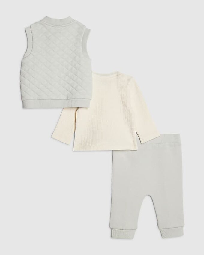 Baby Boys Blue Quilted 3 Piece Gilet Set