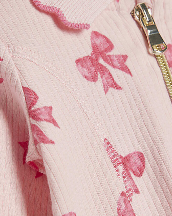 Baby Girls Pink Bow Print Ribbed Dress