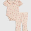 Baby Girls Pink Pointelle Floral Romper Set