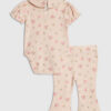 Baby Girls Pink Pointelle Floral Romper Set