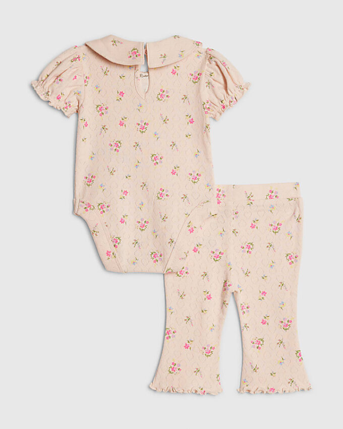 Baby Girls Pink Pointelle Floral Romper Set