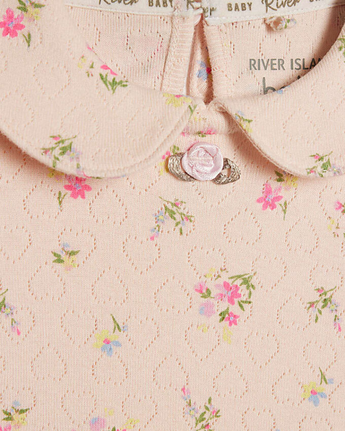 Baby Girls Pink Pointelle Floral Romper Set