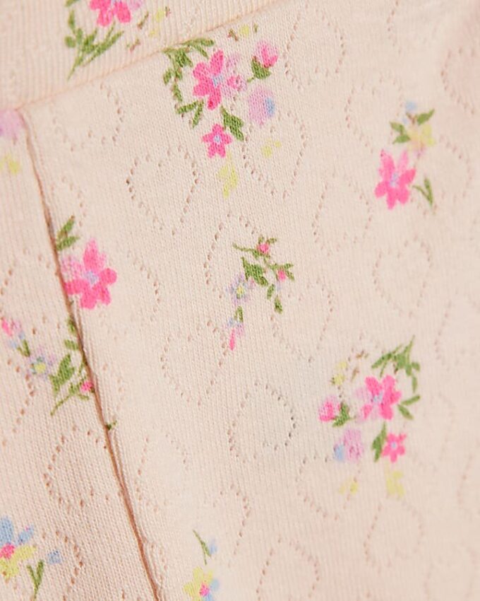Baby Girls Pink Pointelle Floral Romper Set