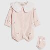 Baby Girls Pink Rose Bodysuit And Socks Set