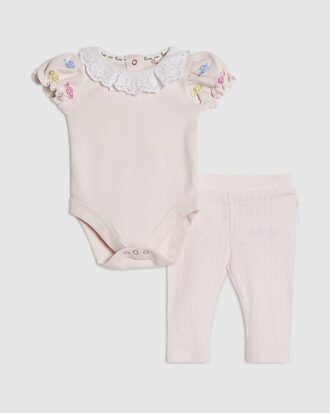 Baby Girls Pink Rosette Bodysuit Set