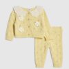 Baby Girls Yellow Broderie Daisy Knit Top Set