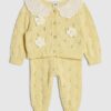 Baby Girls Yellow Broderie Daisy Knit Top Set