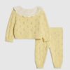 Baby Girls Yellow Broderie Daisy Knit Top Set