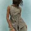 Beige Asymmetric Belted Waistcoat