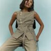 Beige Asymmetric Belted Waistcoat