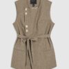 Beige Asymmetric Belted Waistcoat