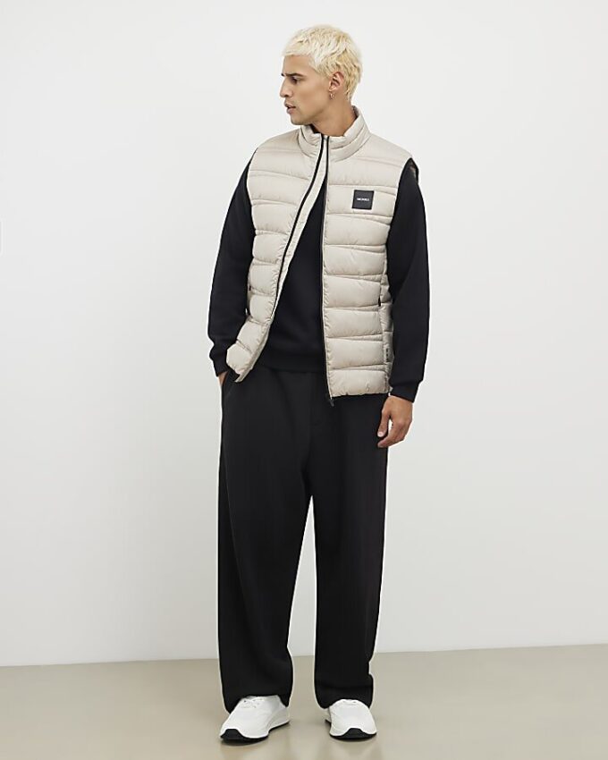 Beige Badged Puffer Gilet