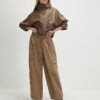 Beige Barrel Leg Cargo Trousers