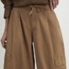 Beige Barrel Leg Cargo Trousers