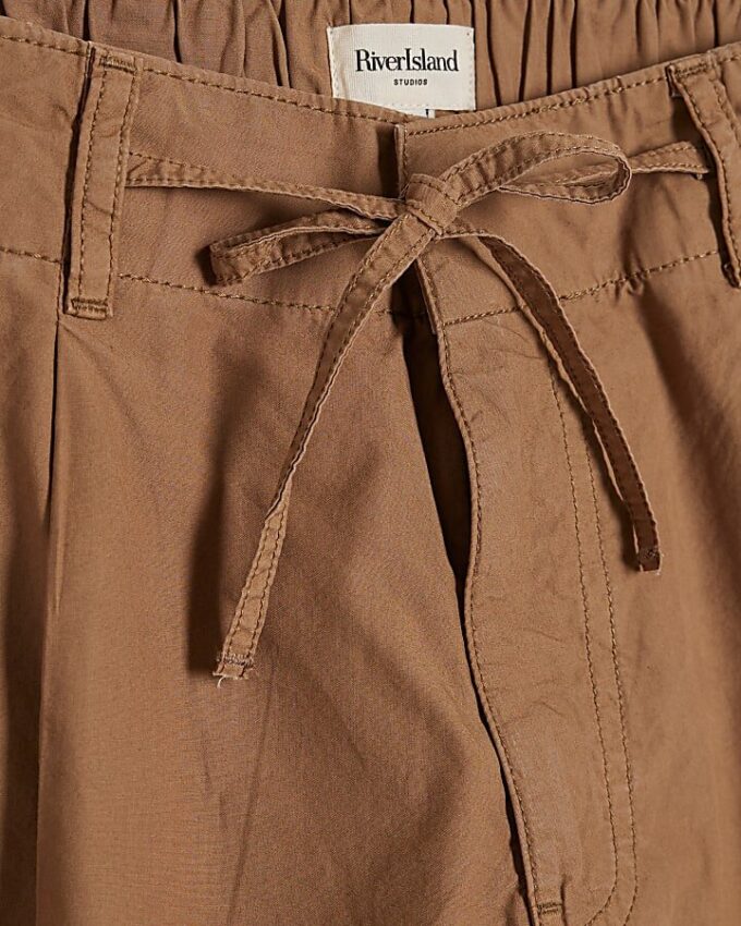 Beige Barrel Leg Cargo Trousers