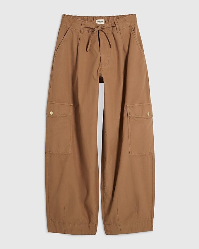 Beige Barrel Leg Cargo Trousers