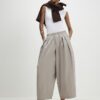 Beige Barrel Leg Pleated Trousers