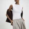 Beige Barrel Leg Pleated Trousers