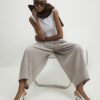 Beige Barrel Leg Pleated Trousers