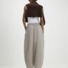 Beige Barrel Leg Pleated Trousers