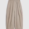 Beige Barrel Leg Pleated Trousers