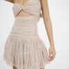 Beige Bow Back Cut Out Tulle Mini Dress
