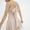 Beige Bow Back Cut Out Tulle Mini Dress