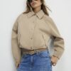 Beige Bubble Hem Bomber Jacket