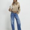 Beige Bubble Hem Bomber Jacket