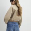 Beige Bubble Hem Bomber Jacket