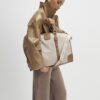 Beige Buckled Monogram Barrell Bag