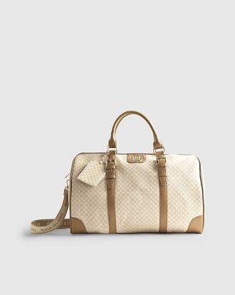 Beige Buckled Monogram Barrell Bag
