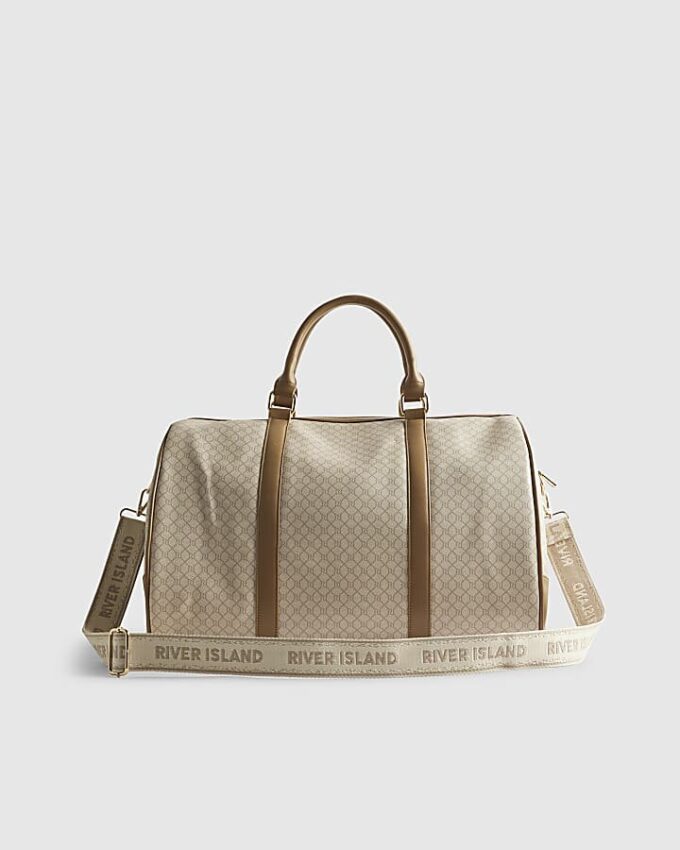 Beige Buckled Monogram Barrell Bag