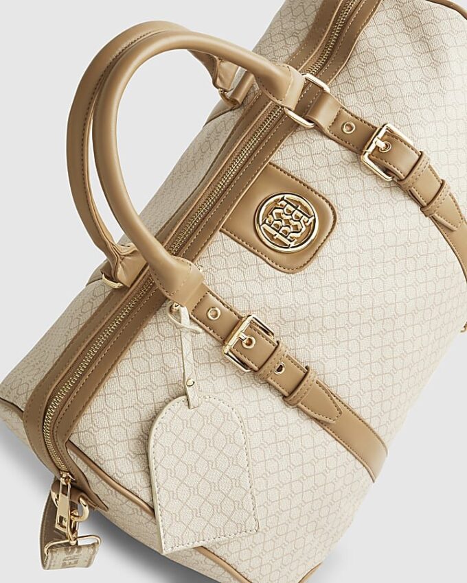 Beige Buckled Monogram Barrell Bag