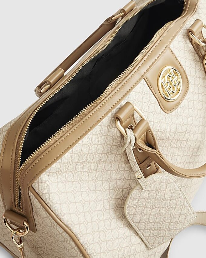 Beige Buckled Monogram Barrell Bag