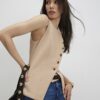 Beige Collarless Asymmetric Waistcoat