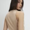 Beige Collarless Asymmetric Waistcoat
