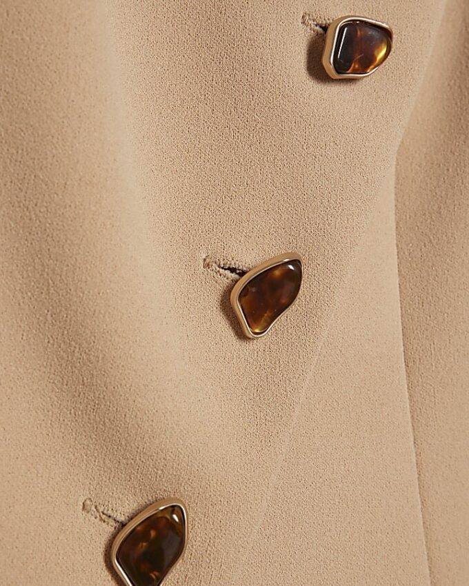 Beige Collarless Asymmetric Waistcoat
