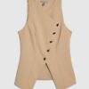Beige Collarless Asymmetric Waistcoat