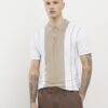 Beige Colour Blocked Stripe Polo Shirt