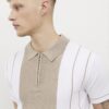 Beige Colour Blocked Stripe Polo Shirt