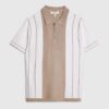 Beige Colour Blocked Stripe Polo Shirt