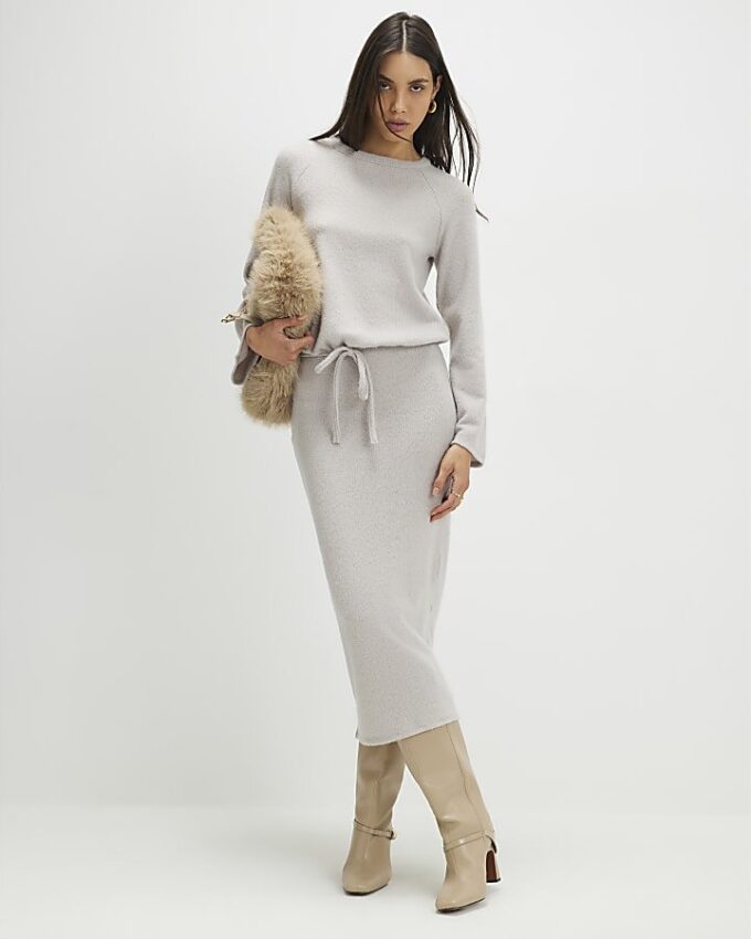 Beige Cosy Long Sleeve Bubble Hem Ribbed Top