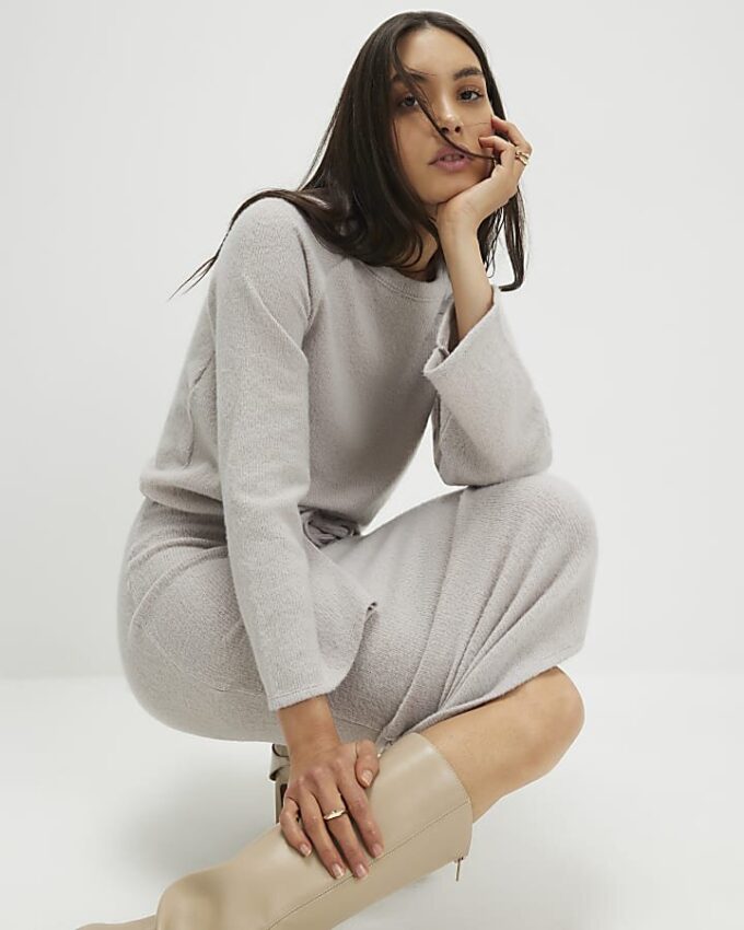 Beige Cosy Long Sleeve Bubble Hem Ribbed Top