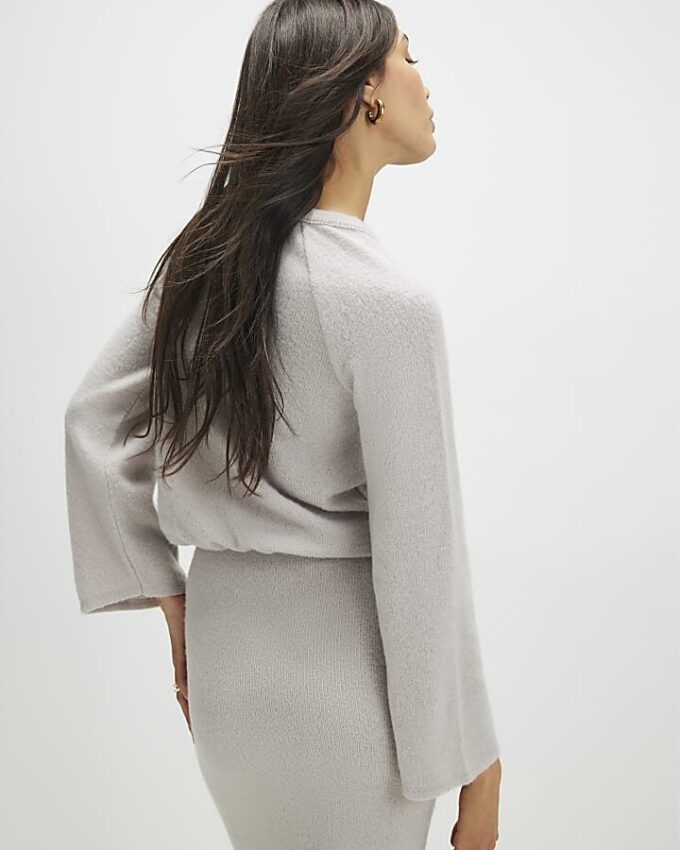 Beige Cosy Long Sleeve Bubble Hem Ribbed Top
