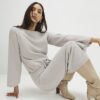 Beige Cosy Ribbed Midi Skirt