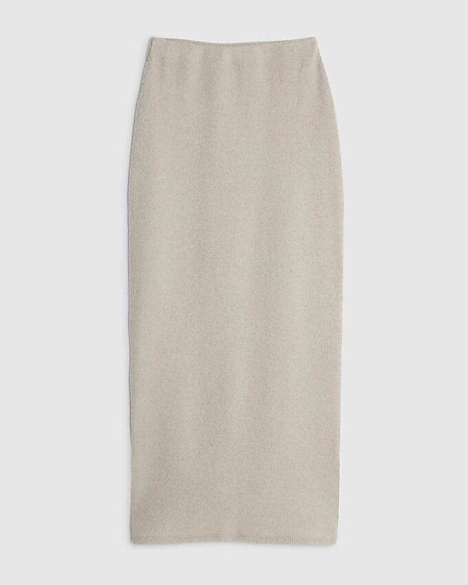 Beige Cosy Ribbed Midi Skirt