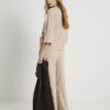 Beige Cosy Ribbed Wide Leg Trousers