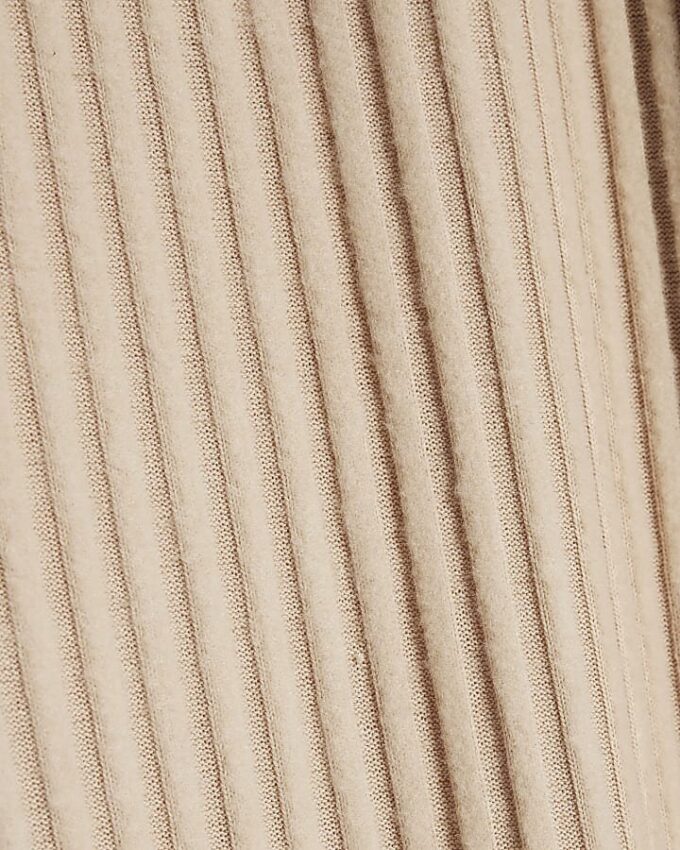 Beige Cosy Ribbed Wide Leg Trousers